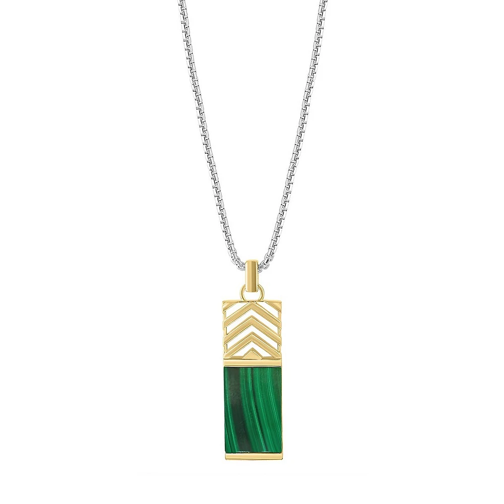 Goldplated Sterling Silver & Malachite Bar Pendant Necklace