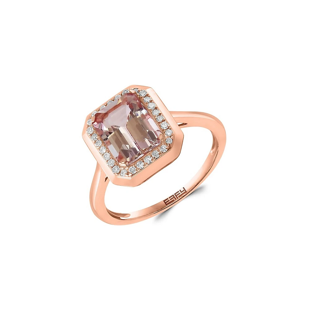 14K Rose Gold, Morganite & 0.13 CT. T.W. Diamond Ring