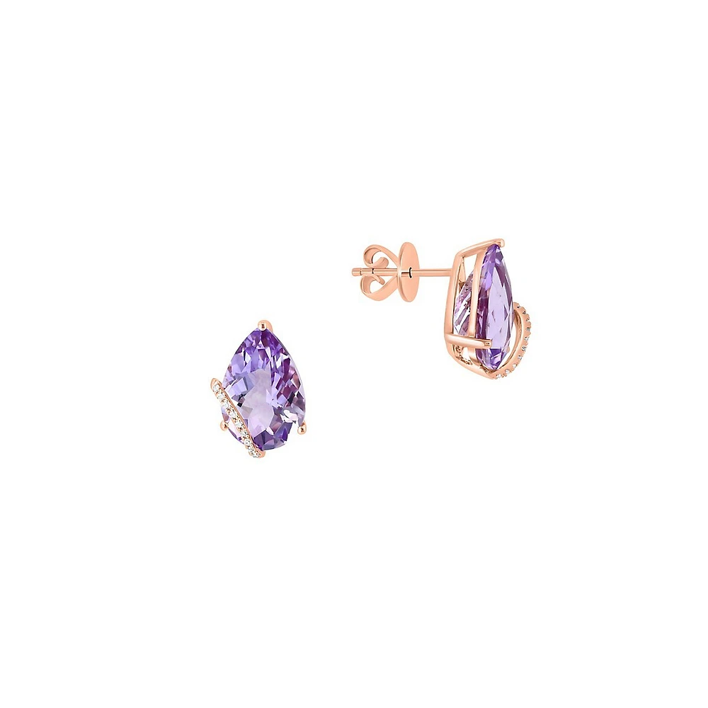 14K Rose Gold, ,Pink Amethyst & 0.07 CT. T.W. Diamond Stud Earrings