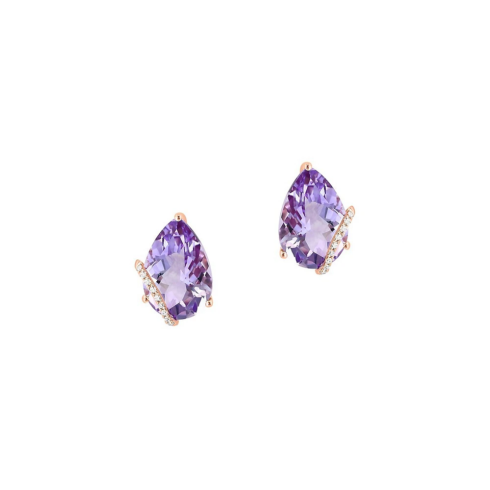 14K Rose Gold, ,Pink Amethyst & 0.07 CT. T.W. Diamond Stud Earrings