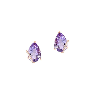 14K Rose Gold, ,Pink Amethyst & 0.07 CT. T.W. Diamond Stud Earrings