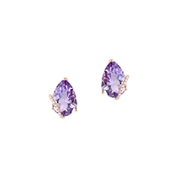 14K Rose Gold, ,Pink Amethyst & 0.07 CT. T.W. Diamond Stud Earrings