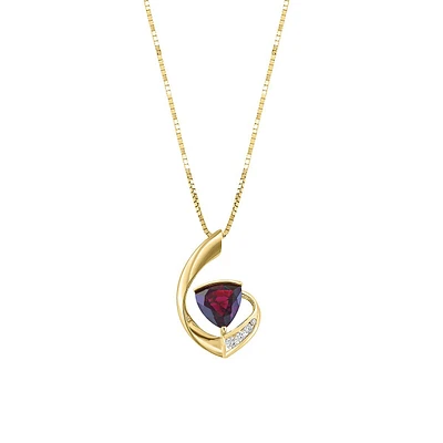 Collier avec pendentif en or jaune 14 carats, rhodolite et diamant de 0,09 ct. TW