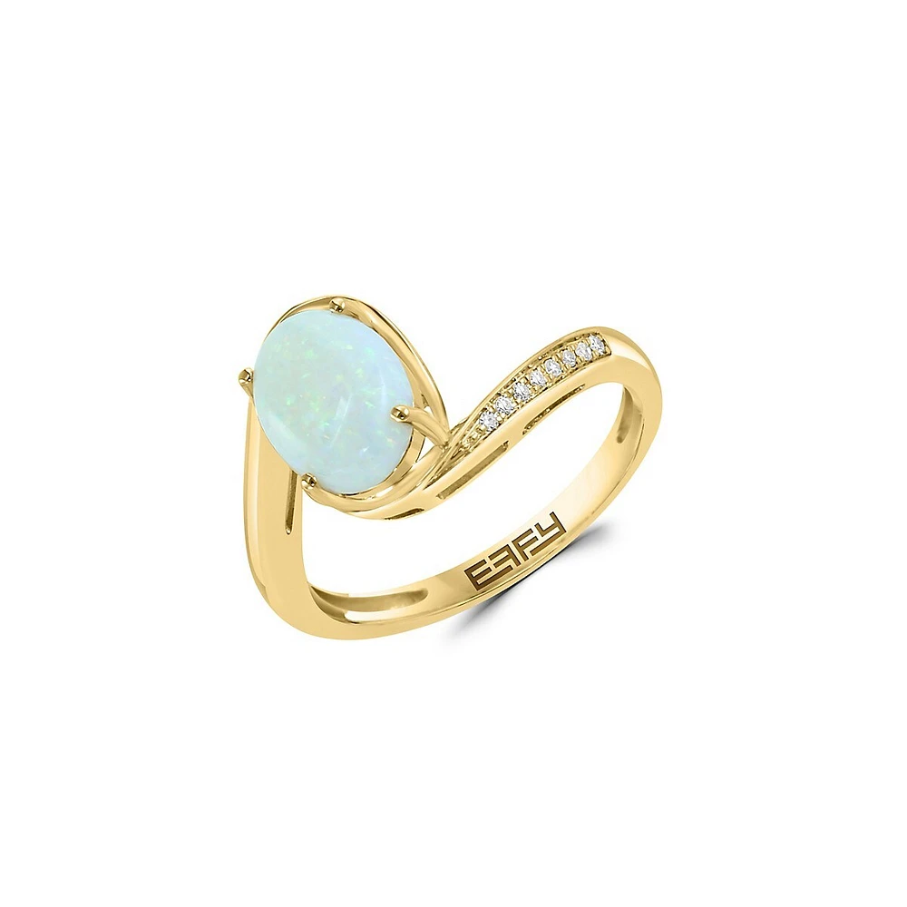 Bague en or jaune 14 carats, opale et diamant de 0,03 ct. TW