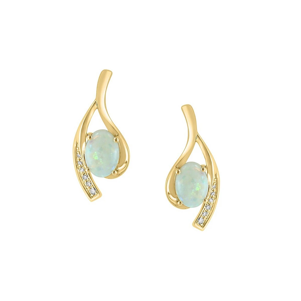 Boucles d'oreilles en or jaune 14 carats, opale et diamants 0,04 ct. TW