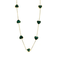 14K Yellow Gold & Malachite Heart Station Necklace