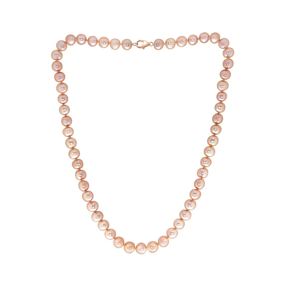 3-Piece 14K Rose Gold & 7.3MM Peach Freshwater Pearl Necklace, Bracelet & Stud Earrings 3-Piece Set