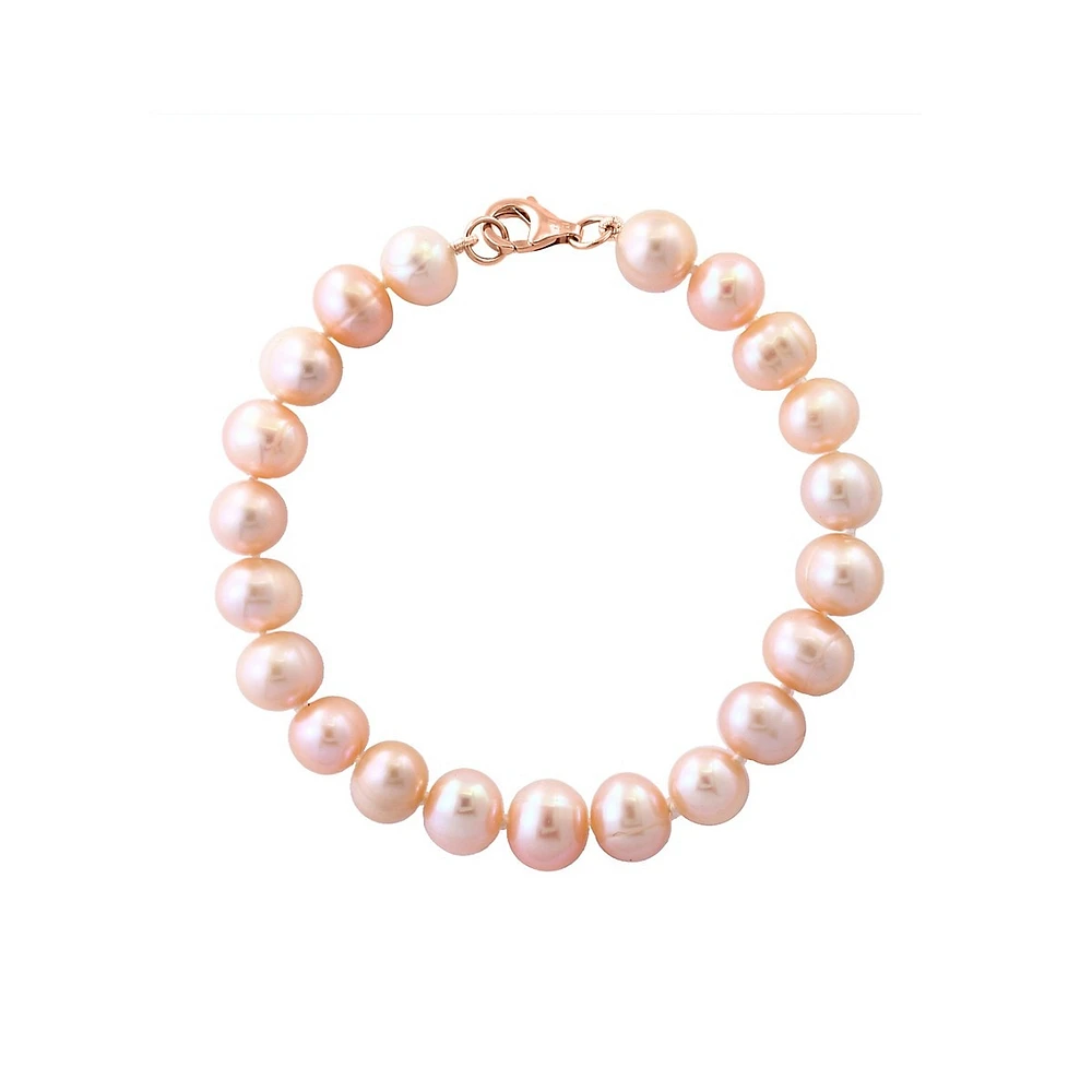 3-Piece 14K Rose Gold & 7.3MM Peach Freshwater Pearl Necklace, Bracelet & Stud Earrings 3-Piece Set