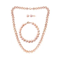 3-Piece 14K Rose Gold & 7.3MM Peach Freshwater Pearl Necklace, Bracelet & Stud Earrings 3-Piece Set