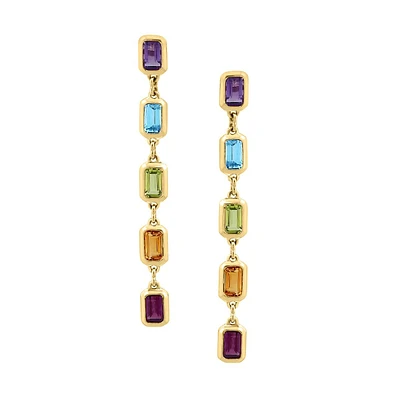 14K Yellow Gold & Multi-Stone Linear Earrings