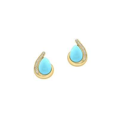 Boucles d'oreilles à tige en or jaune 14 carats, turquoise et diamants de 0,06 ct. TW