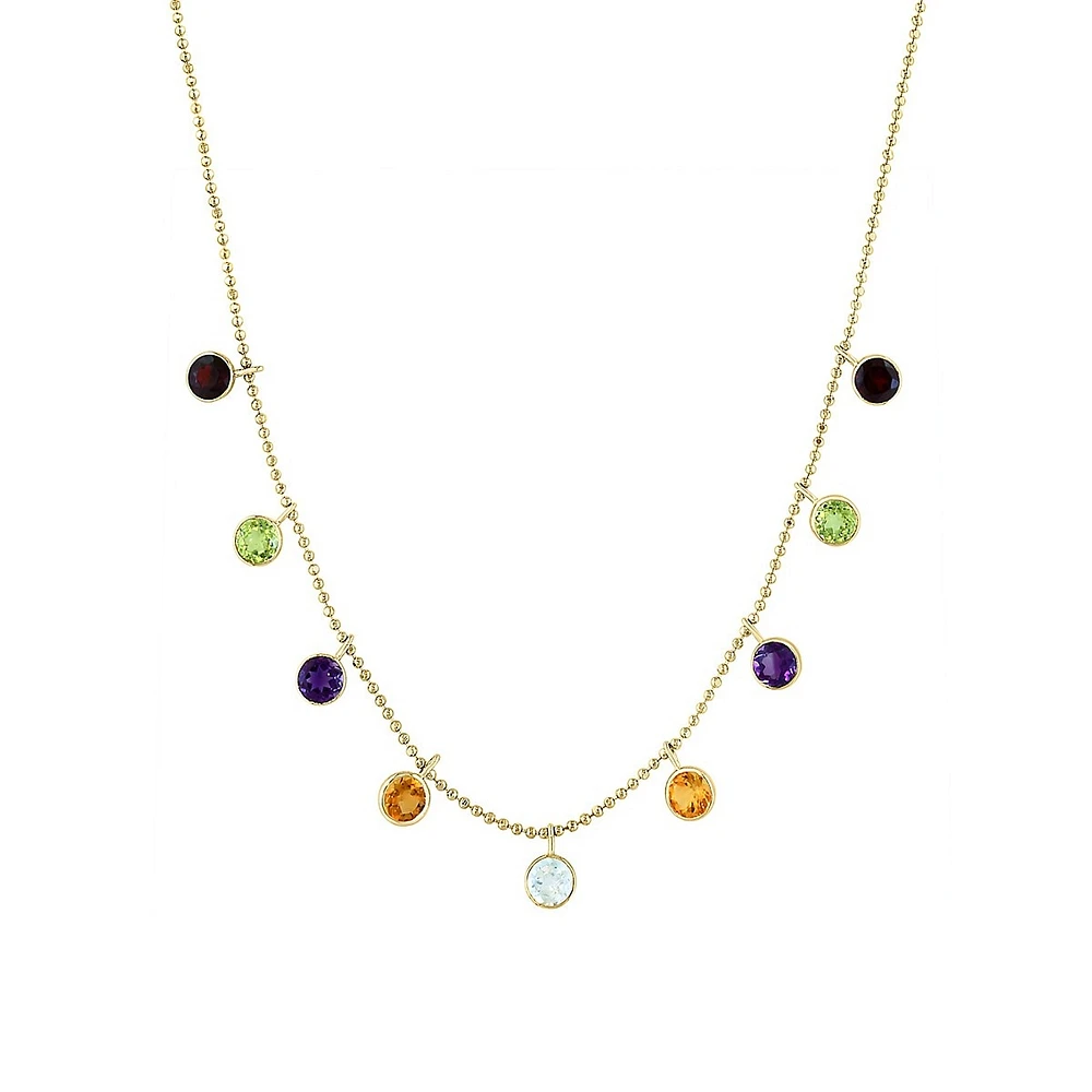 14K Yellow Gold Multi-Gemstone Station Necklace