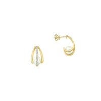 14K Yellow Gold, 7MM Freshwater Pearl & 0.13 CT. T.W. Diamond Earrings