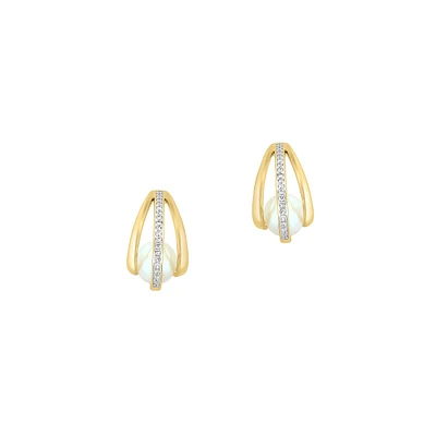 14K Yellow Gold, 7MM Freshwater Pearl & 0.13 CT. T.W. Diamond Earrings