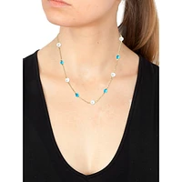 14K Yellow Gold, Turquoise & 4.5MM Freshwater Pearl Station Necklace