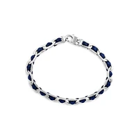 Sterling Silver & Blue Leather Interlock Chain Bracelet