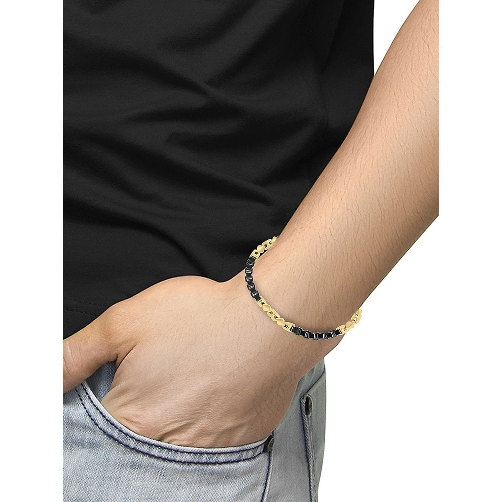 Men's Goldplated Sterling Silver & Black Spinel Bracelet