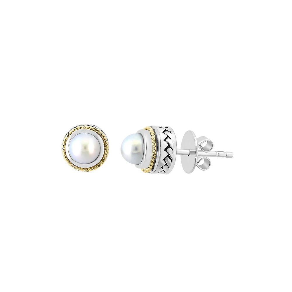 Effy 925 Sterling Silver/18K Yellow Gold Fresh Water Pearl Earrings