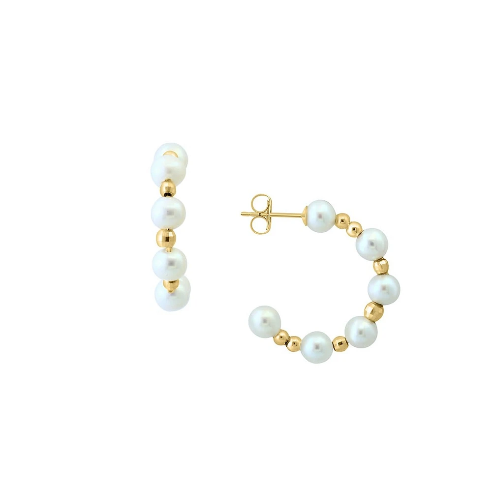 14K Yellow Gold & 4.5MM Freshwater Pearl Hoop Earrings