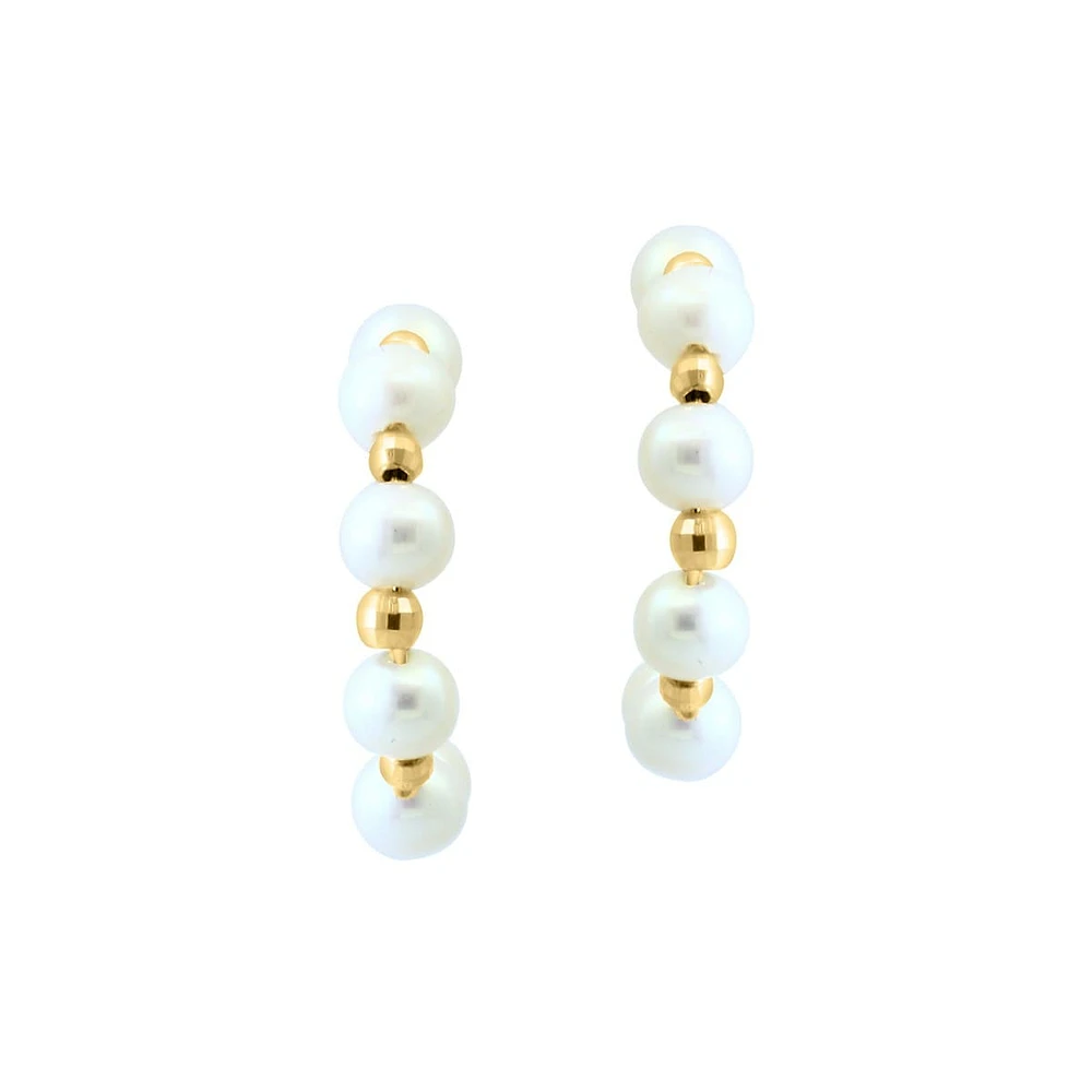 14K Yellow Gold & 4.5MM Freshwater Pearl Hoop Earrings