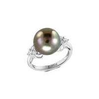 14K White Gold, Diamond 0.24 CT. T.W & Tahitian Pearl 11-12MM Ring