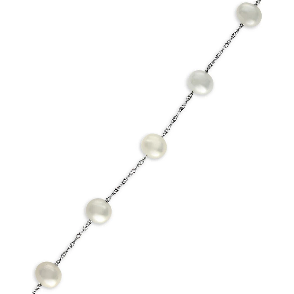 5.5 MM Cultured Freshwater Pearls and 14K White Gold Tennis Bracelet