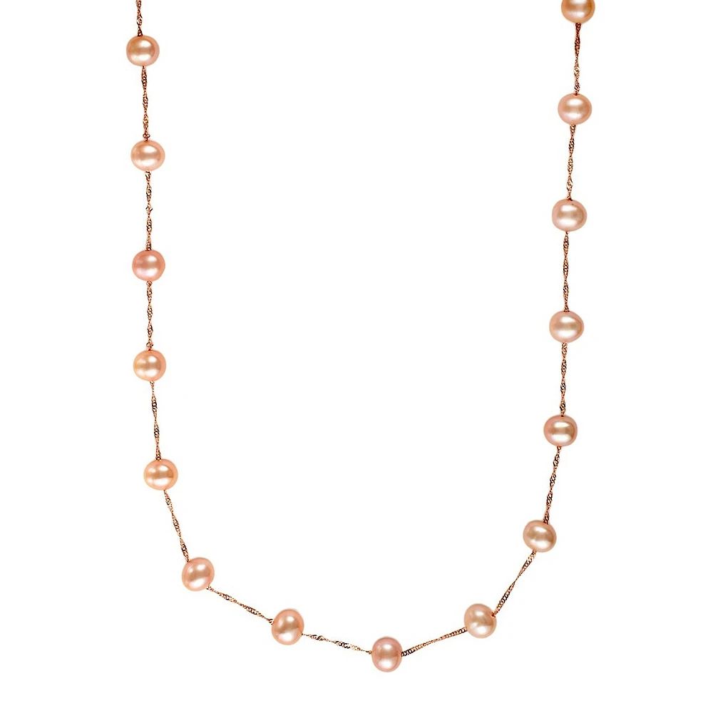 Collier en or rose 14 K avec perles d'eau douce roses de 5 mm