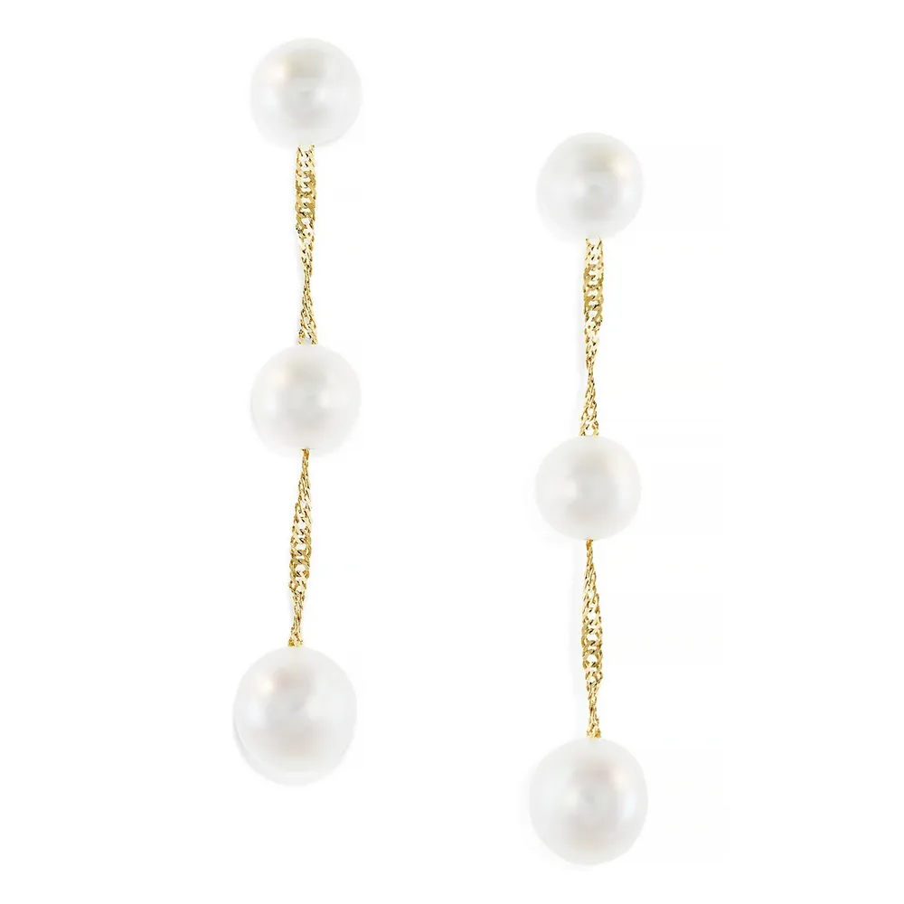 6MM Freshwater Pearl & 14K Yellow Gold Drop Earrings