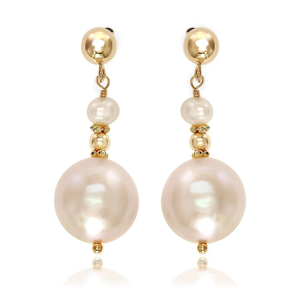 3.5MM and 10.55MM Freshwater Pearl & 14K Yellow Gold Drop Earrings
