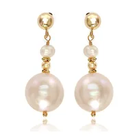 3.5MM and 10.55MM Freshwater Pearl & 14K Yellow Gold Drop Earrings