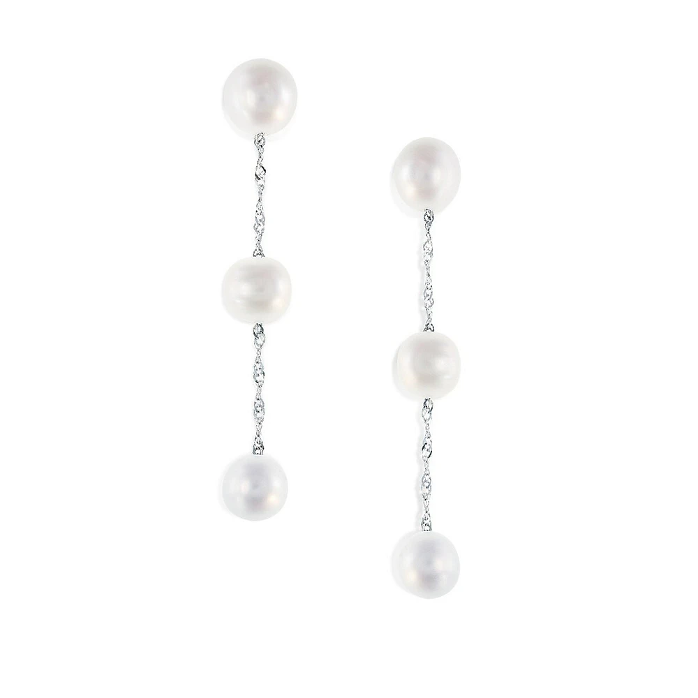 Boucles d'oreilles en or blanc 14 K avec perles d'eau douce cultivées de 5,5 mm