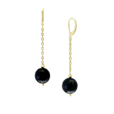14K Yellow Gold and Onyx Drop Earrings
