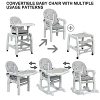 3 1 Baby High Chair W/ Adjustable Seat Back And Removable Trays Beigegreypink