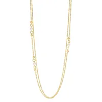 18kt Gold Plated 35" + 1" Double Long With Pearls And Polished Beads Necklace