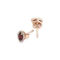 Halo Stud Earrings With Rhodolite Garnet & 0.12 Carat Tw Of Diamonds In 10kt Rose Gold