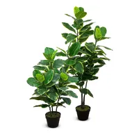 Faux Botanical Ficus Elastica In Green Finish 35 In. Height