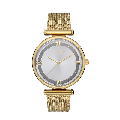 Ladies Lc07114.130 3 Hand Yellow Gold Watch With A Yellow Gold Mesh Band And A Silver Dial