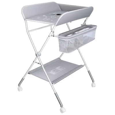 Folding Baby Changing Table With Wheels, Nursery Station Diaper Table
