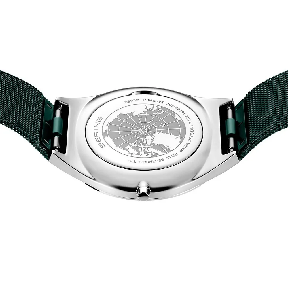 Men's Classic Stainless Steel Watch In Silver/dark Green