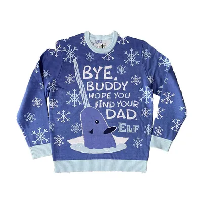 Elf Mr. Narwhal Bye Buddy Blue Ugly Christmas Sweater