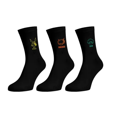 My Hero Academia Characters Embroidered Mens Crew Socks 3 Pack