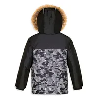 ​Little Boy's 5-Piece Camo Colourblock & Faux Fur Jacket, Pants, Hat, Mittens Neck Warmer Snowsuit Set