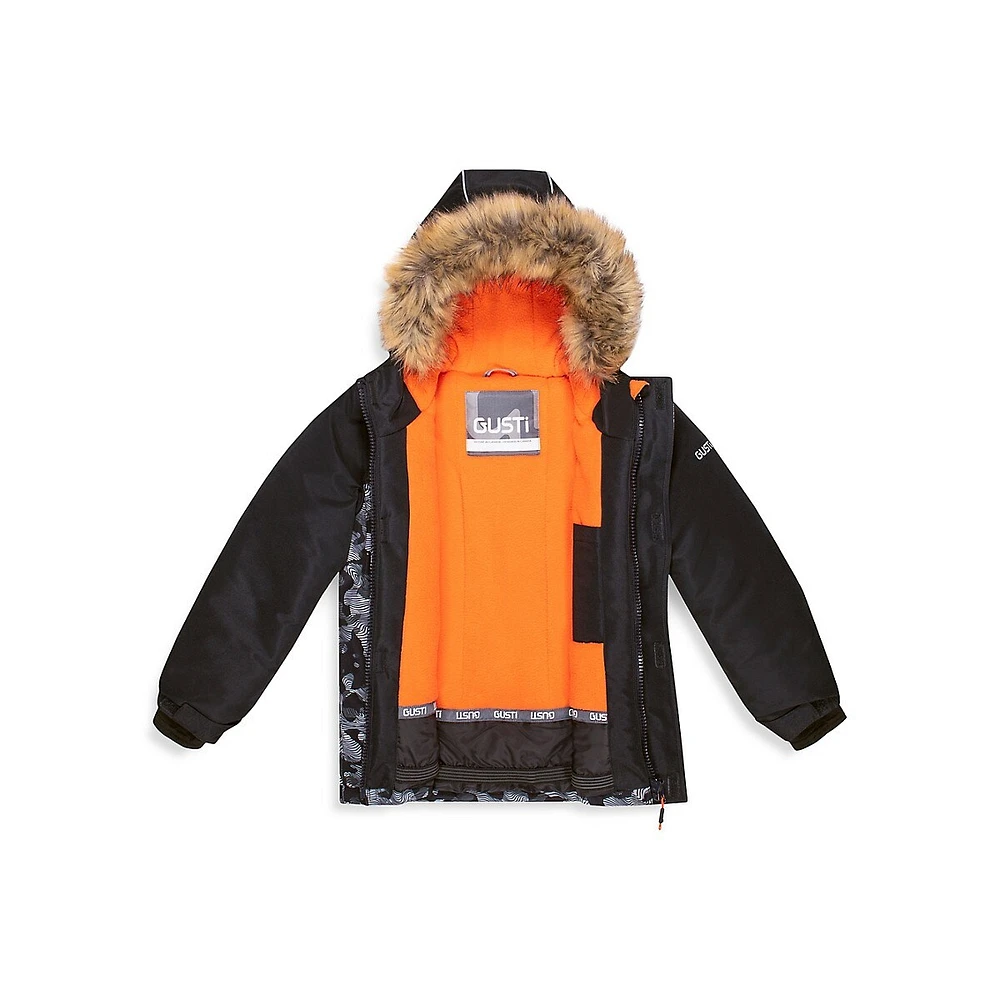 ​Little Boy's 5-Piece Camo Colourblock & Faux Fur Jacket, Pants, Hat, Mittens Neck Warmer Snowsuit Set