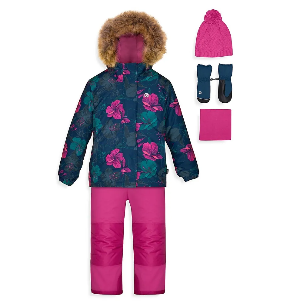 Little Girl's 6-Piece Floral Printed Snow Suit