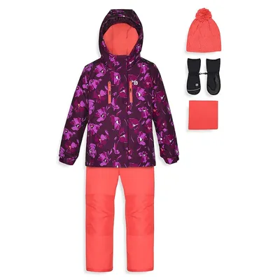 Little Girl's 6-PIece Floral Printed Snow Suit