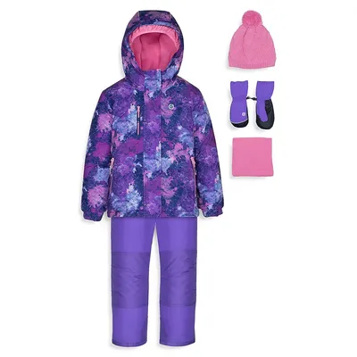 Little Girl's 5-Piece Splash-Print Snowsuit Set