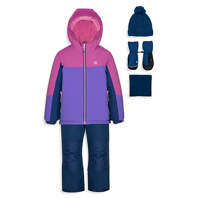 Little Girl's 5-Piece Colourblock Snowsuit Set