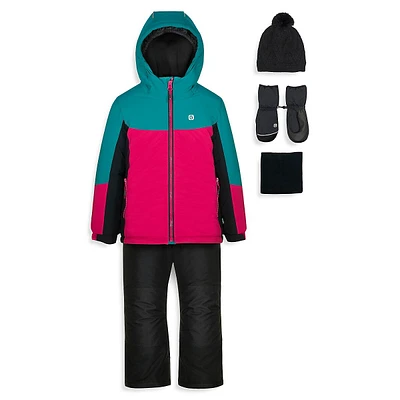 Girl's 5-Piece Colourblock Snowsuit Set