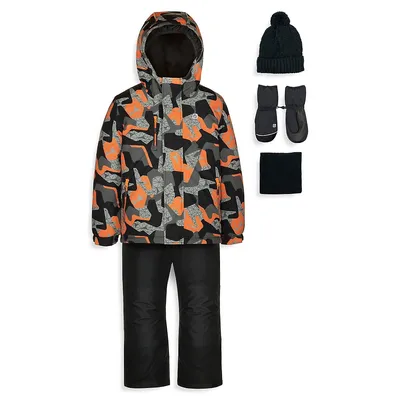 Boy's 5-Piece Geometric-Print Snowsuit Set