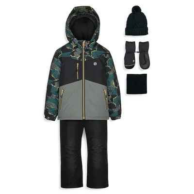 Little Boy's 5-Piece Colourblock-Print Snowsuit Set